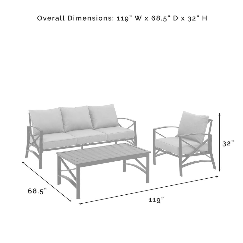 Kaplan 3Pc Outdoor Metal Sofa Set Gray/White - Sofa, Arm Chair & Coffee Table. Picture 5