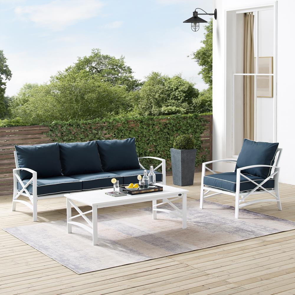 Kaplan 3Pc Outdoor Metal Sofa Set Navy/White - Sofa, Arm Chair & Coffee Table. Picture 13