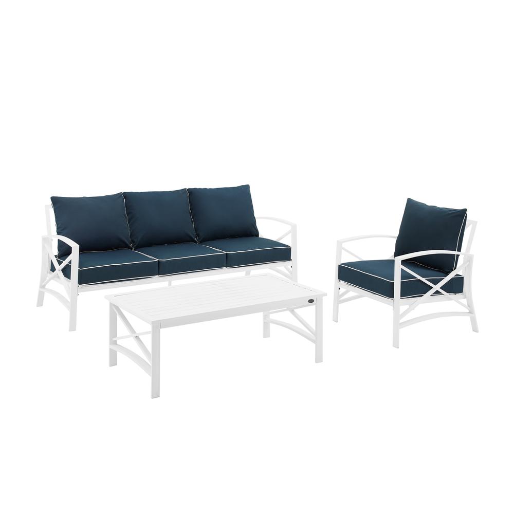 Kaplan 3Pc Outdoor Metal Sofa Set Navy/White - Sofa, Arm Chair & Coffee Table. Picture 9