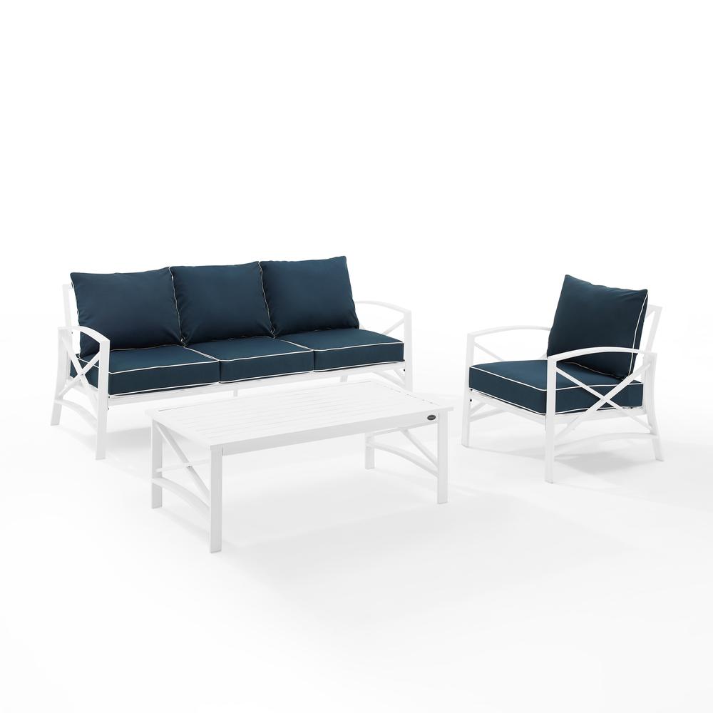 Kaplan 3Pc Outdoor Metal Sofa Set Navy/White - Sofa, Arm Chair & Coffee Table. Picture 7