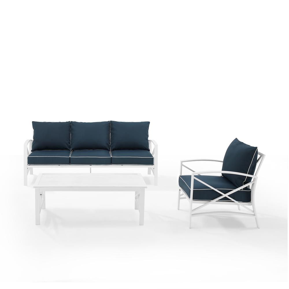 Kaplan 3Pc Outdoor Metal Sofa Set Navy/White - Sofa, Arm Chair & Coffee Table. Picture 14