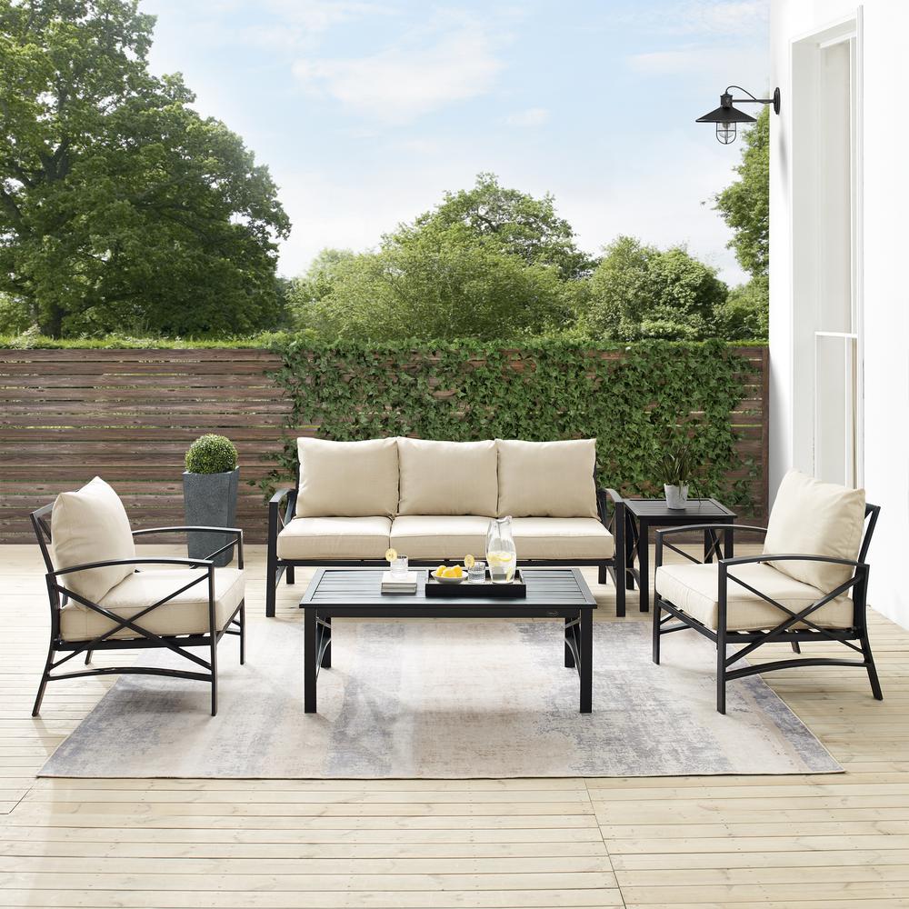 Kaplan 5Pc Outdoor Metal Sofa Set Oatmeal/Oil Rubbed Bronze - Sofa, Coffee Table, Side Table, & 2 Arm Chairs. Picture 10