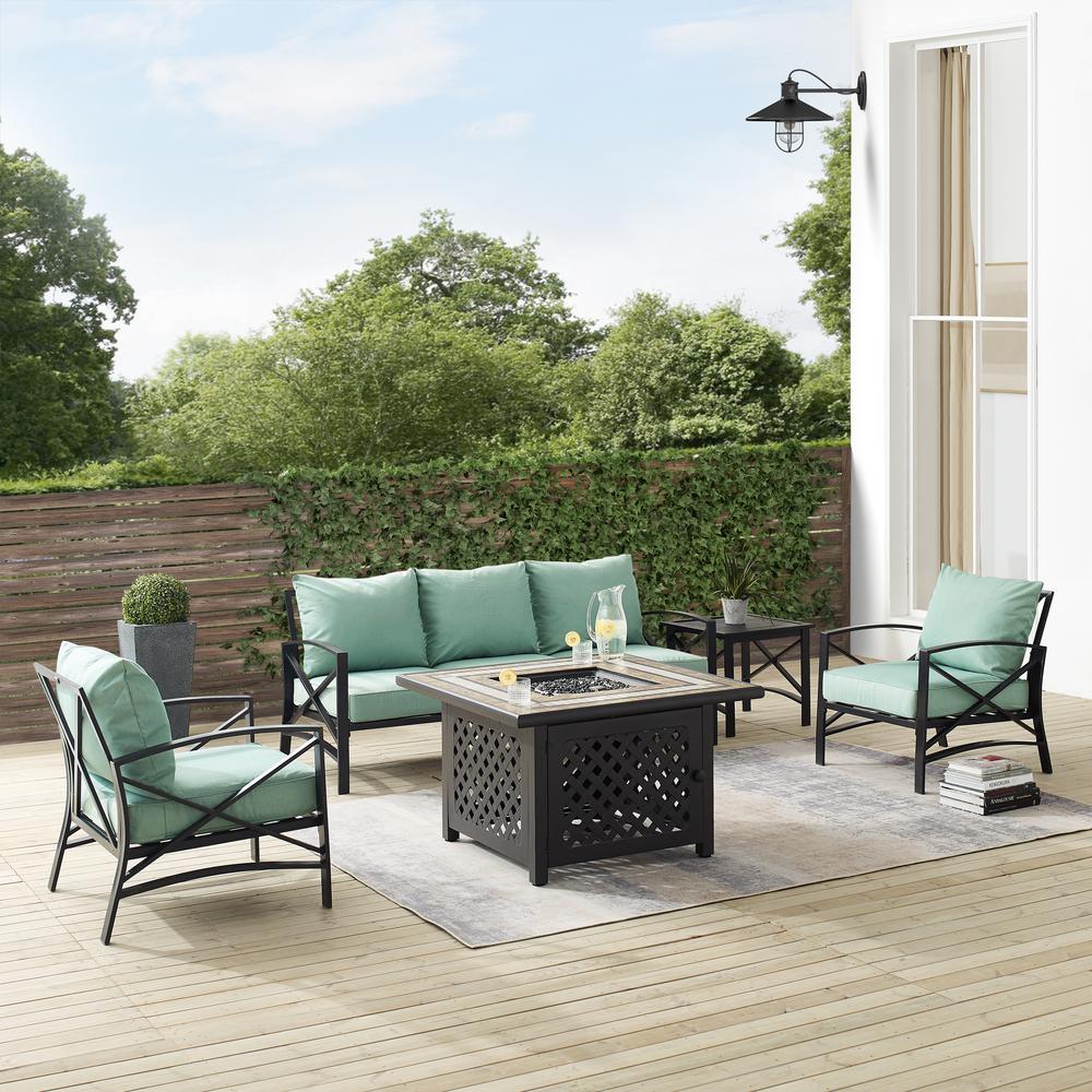 Kaplan 5Pc Outdoor Metal Sofa Set W/Fire Table Mist/Oil Rubbed Bronze - Sofa, Side Table, Tucson Fire Table, & 2 Chairs. Picture 7