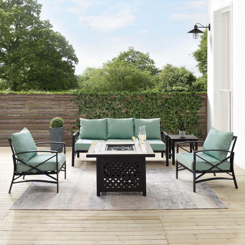 Kaplan 5Pc Outdoor Metal Sofa Set W/Fire Table Mist/Oil Rubbed Bronze - Sofa, Side Table, Tucson Fire Table, & 2 Chairs. Picture 9