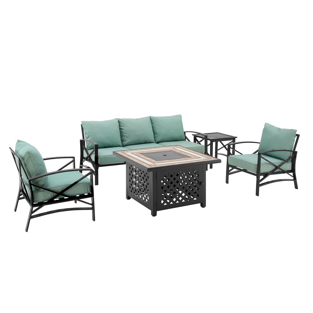 Kaplan 5Pc Outdoor Metal Sofa Set W/Fire Table Mist/Oil Rubbed Bronze - Sofa, Side Table, Tucson Fire Table, & 2 Chairs. Picture 3