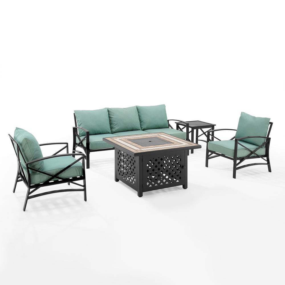 Kaplan 5Pc Outdoor Metal Sofa Set W/Fire Table Mist/Oil Rubbed Bronze - Sofa, Side Table, Tucson Fire Table, & 2 Chairs. Picture 11