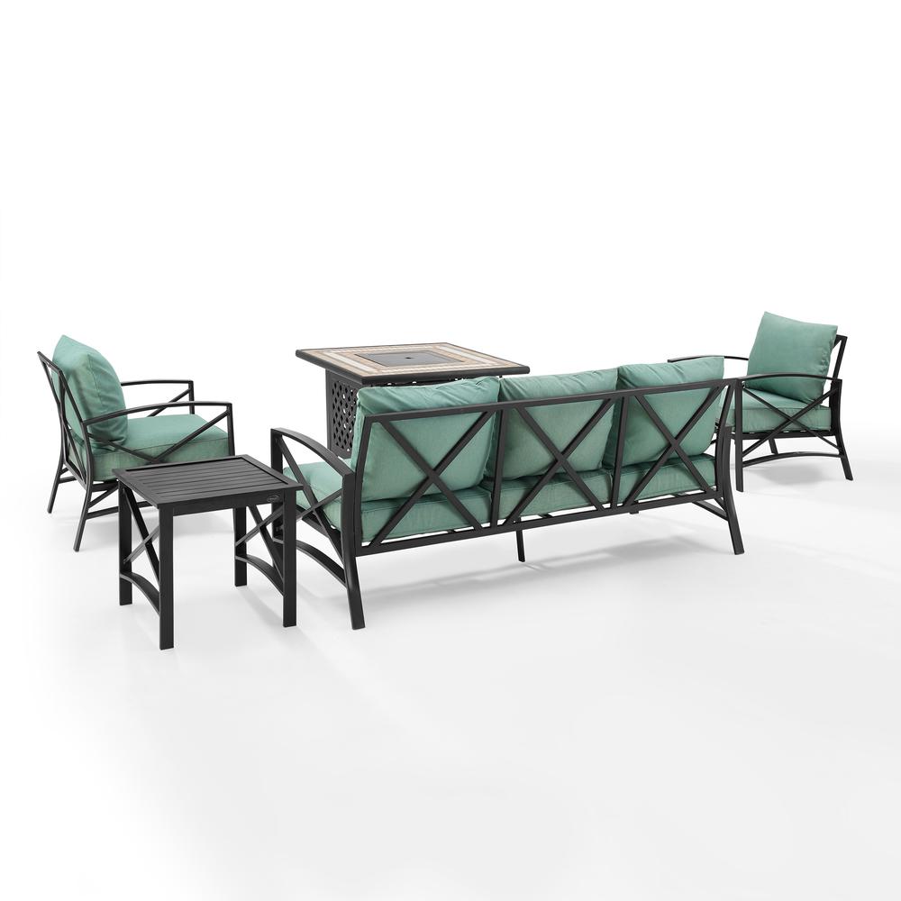 Kaplan 5Pc Outdoor Metal Sofa Set W/Fire Table Mist/Oil Rubbed Bronze - Sofa, Side Table, Tucson Fire Table, & 2 Chairs. Picture 10