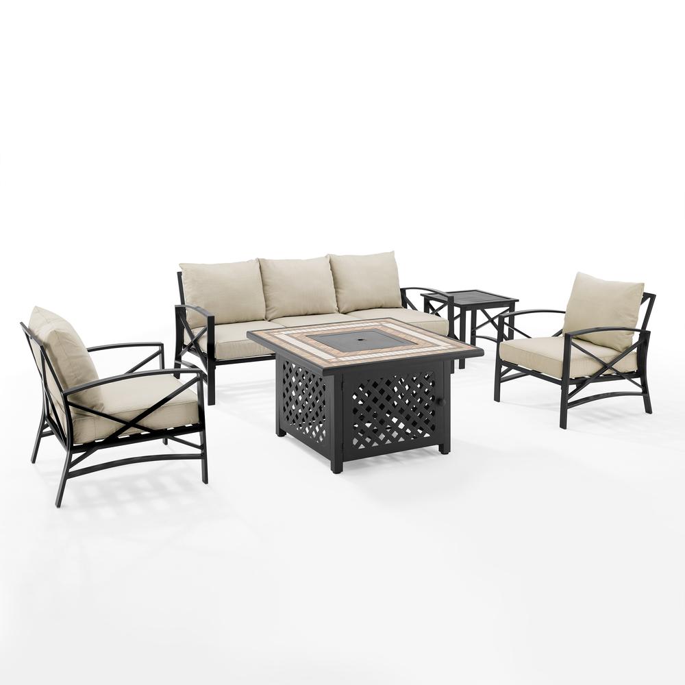 Kaplan 5Pc Outdoor Metal Sofa Set W/Fire Table Oatmeal/Oil Rubbed Bronze - Sofa, Side Table, Tucson Fire Table, & 2 Chairs. Picture 8