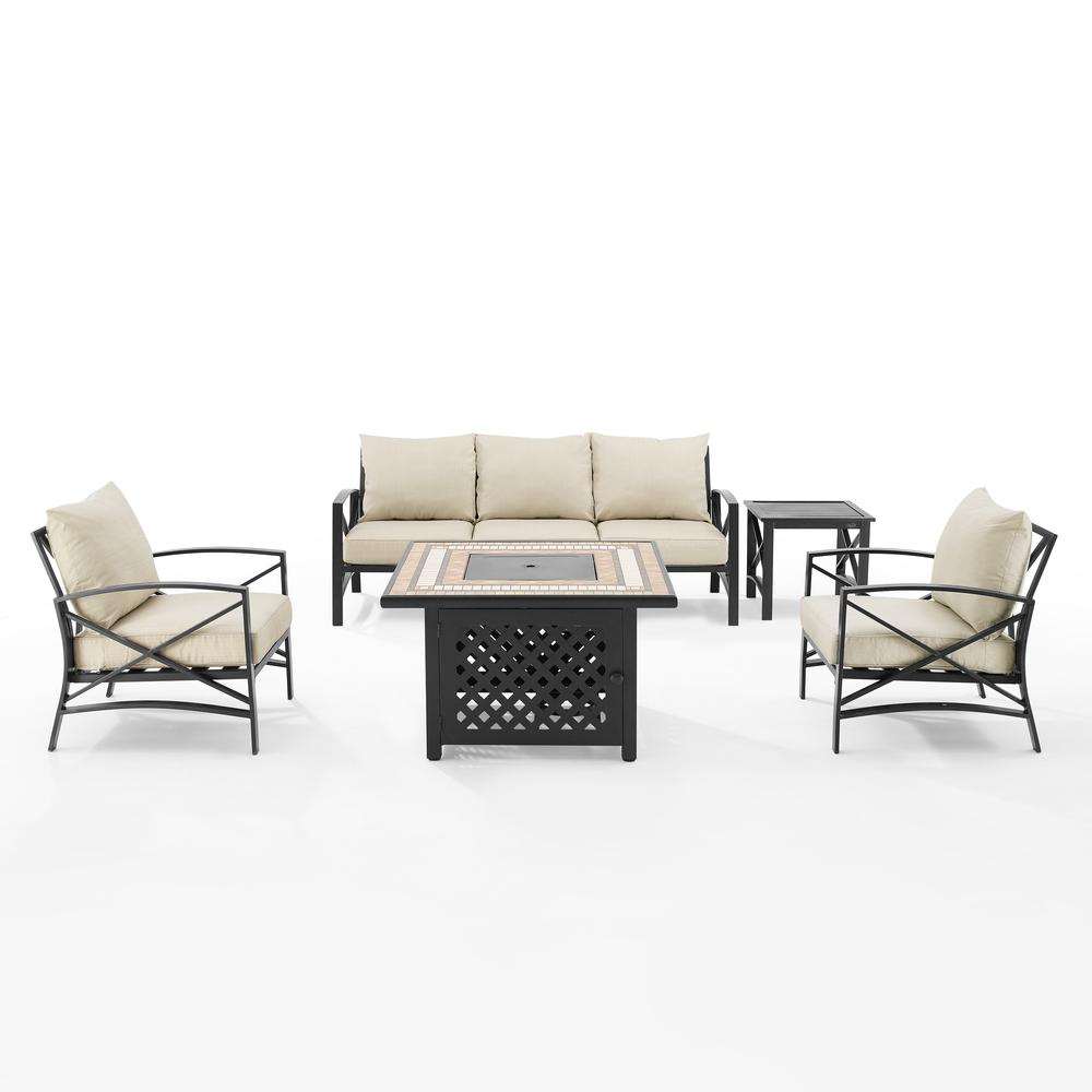 Kaplan 5Pc Outdoor Metal Sofa Set W/Fire Table Oatmeal/Oil Rubbed Bronze - Sofa, Side Table, Tucson Fire Table, & 2 Chairs. Picture 6