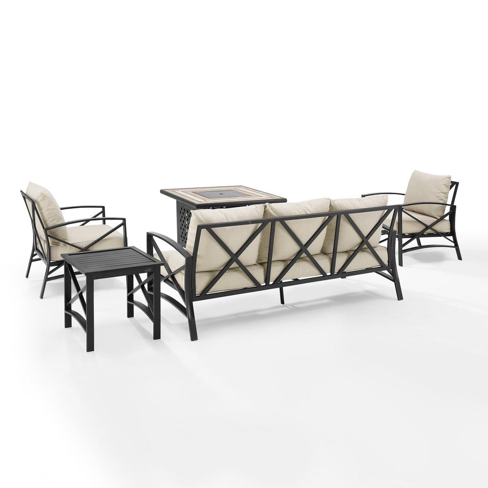 Kaplan 5Pc Outdoor Metal Sofa Set W/Fire Table Oatmeal/Oil Rubbed Bronze - Sofa, Side Table, Tucson Fire Table, & 2 Chairs. Picture 4