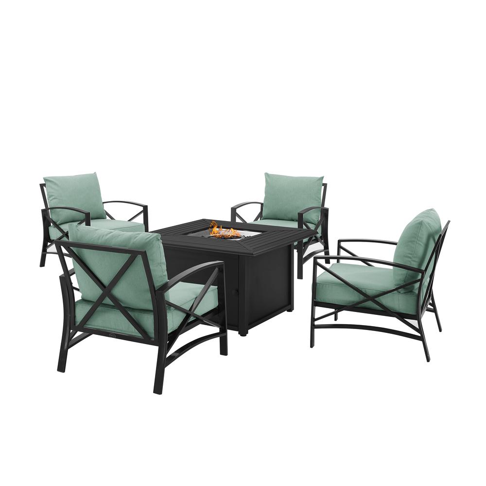Kaplan 5Pc Outdoor Metal Conversation Set W/Fire Table Mist/Oil Rubbed Bronze - Dante Fire Table & 4 Arm Chairs. Picture 5