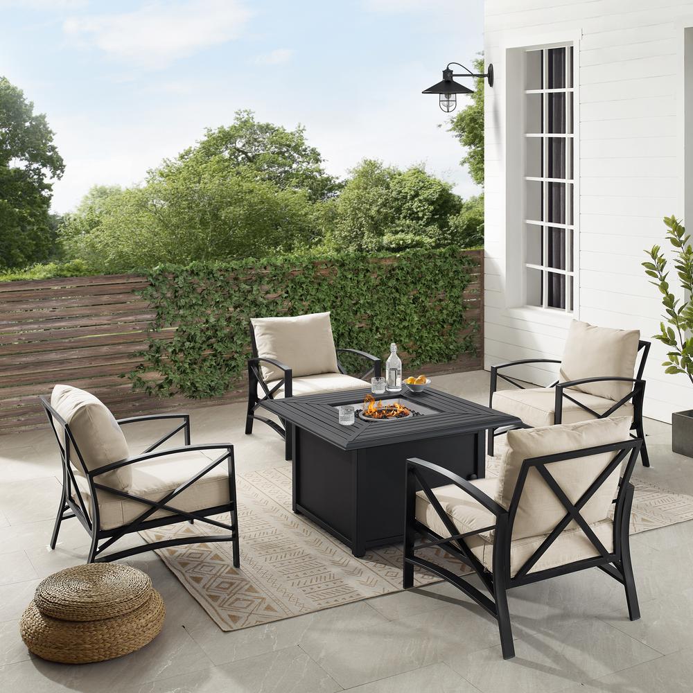 Kaplan 5Pc Outdoor Metal Conversation Set W/Fire Table Oatmeal/Oil Rubbed Bronze - Dante Fire Table & 4 Arm Chairs. Picture 1