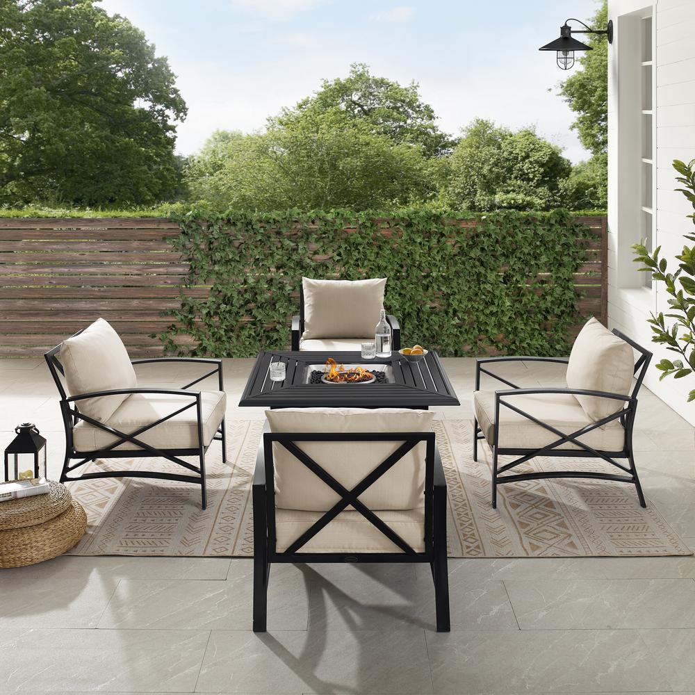 Kaplan 5Pc Outdoor Metal Conversation Set W/Fire Table Oatmeal/Oil Rubbed Bronze - Dante Fire Table & 4 Arm Chairs. Picture 2