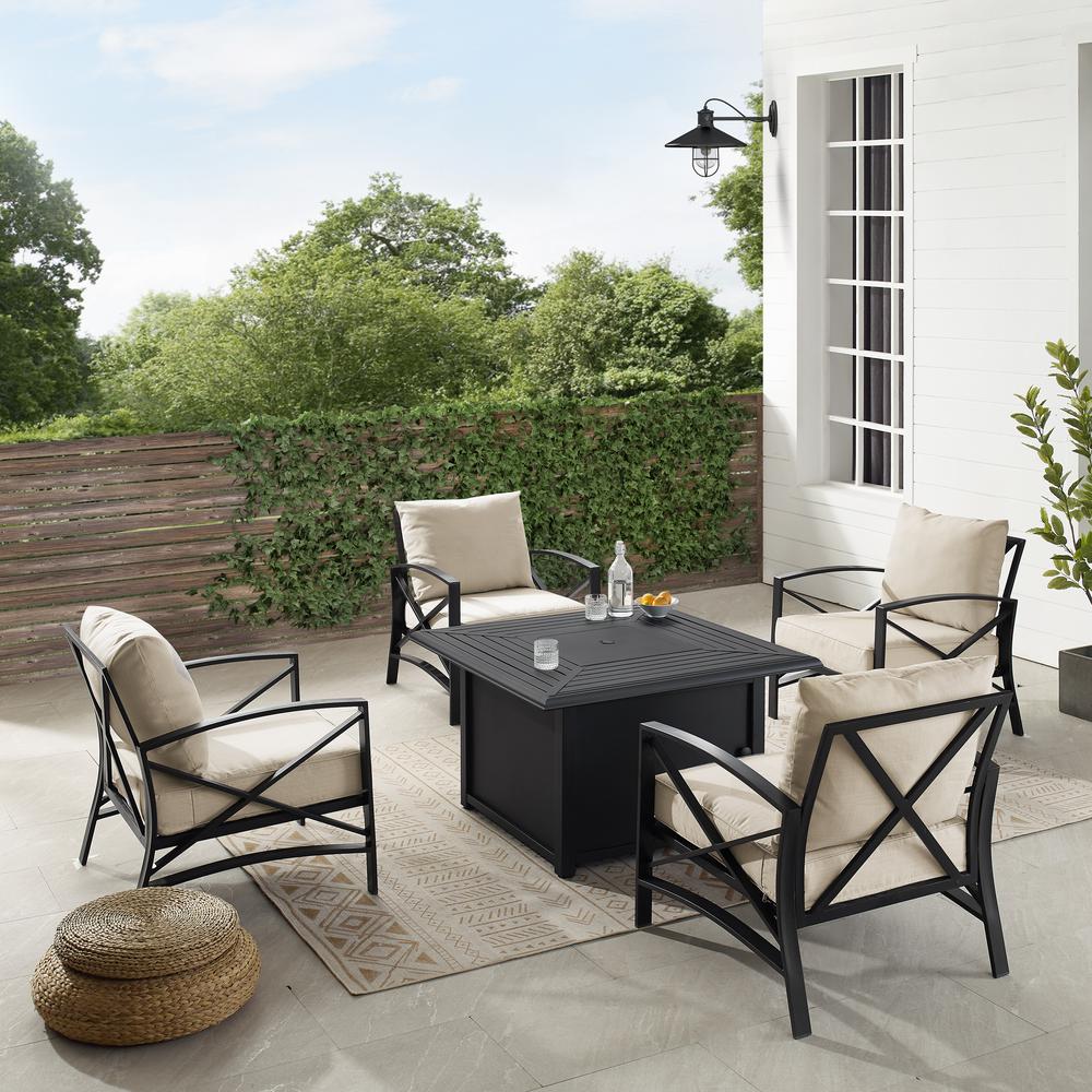 Kaplan 5Pc Outdoor Metal Conversation Set W/Fire Table Oatmeal/Oil Rubbed Bronze - Dante Fire Table & 4 Arm Chairs. Picture 3