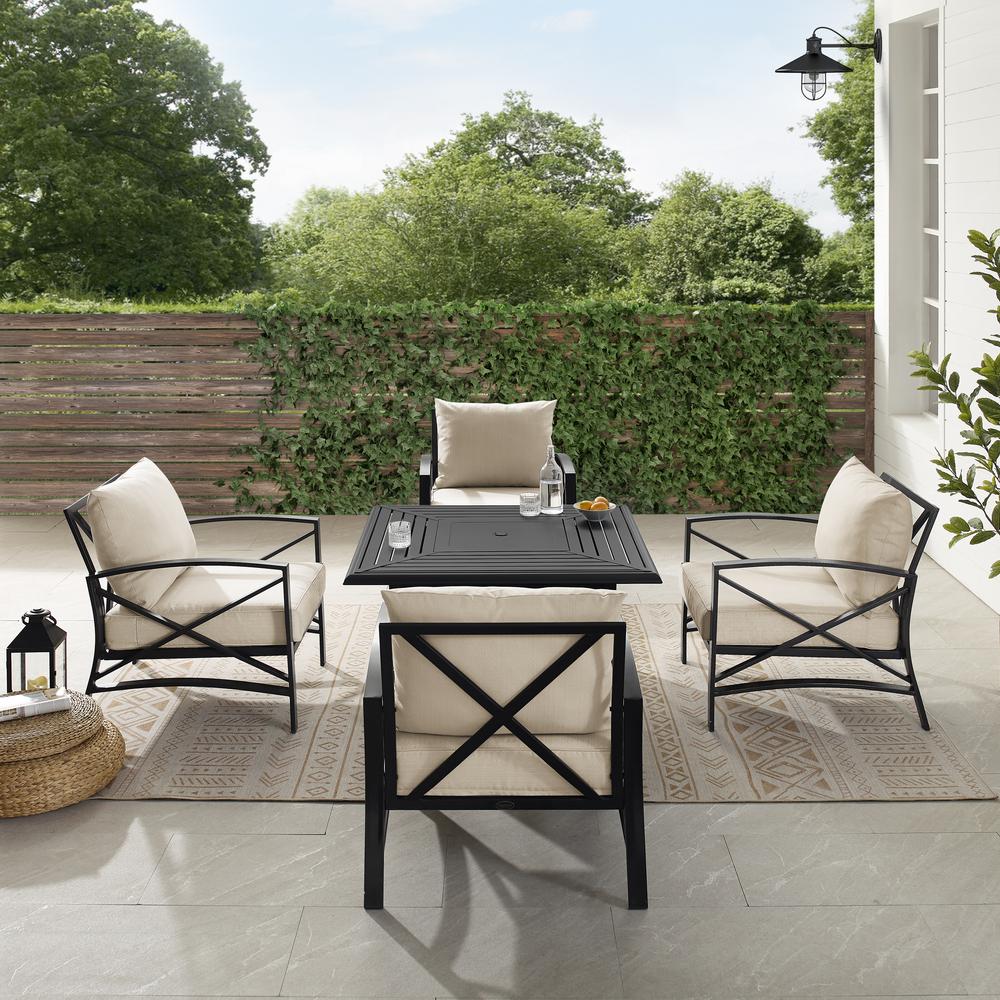 Kaplan 5Pc Outdoor Metal Conversation Set W/Fire Table Oatmeal/Oil Rubbed Bronze - Dante Fire Table & 4 Arm Chairs. Picture 4