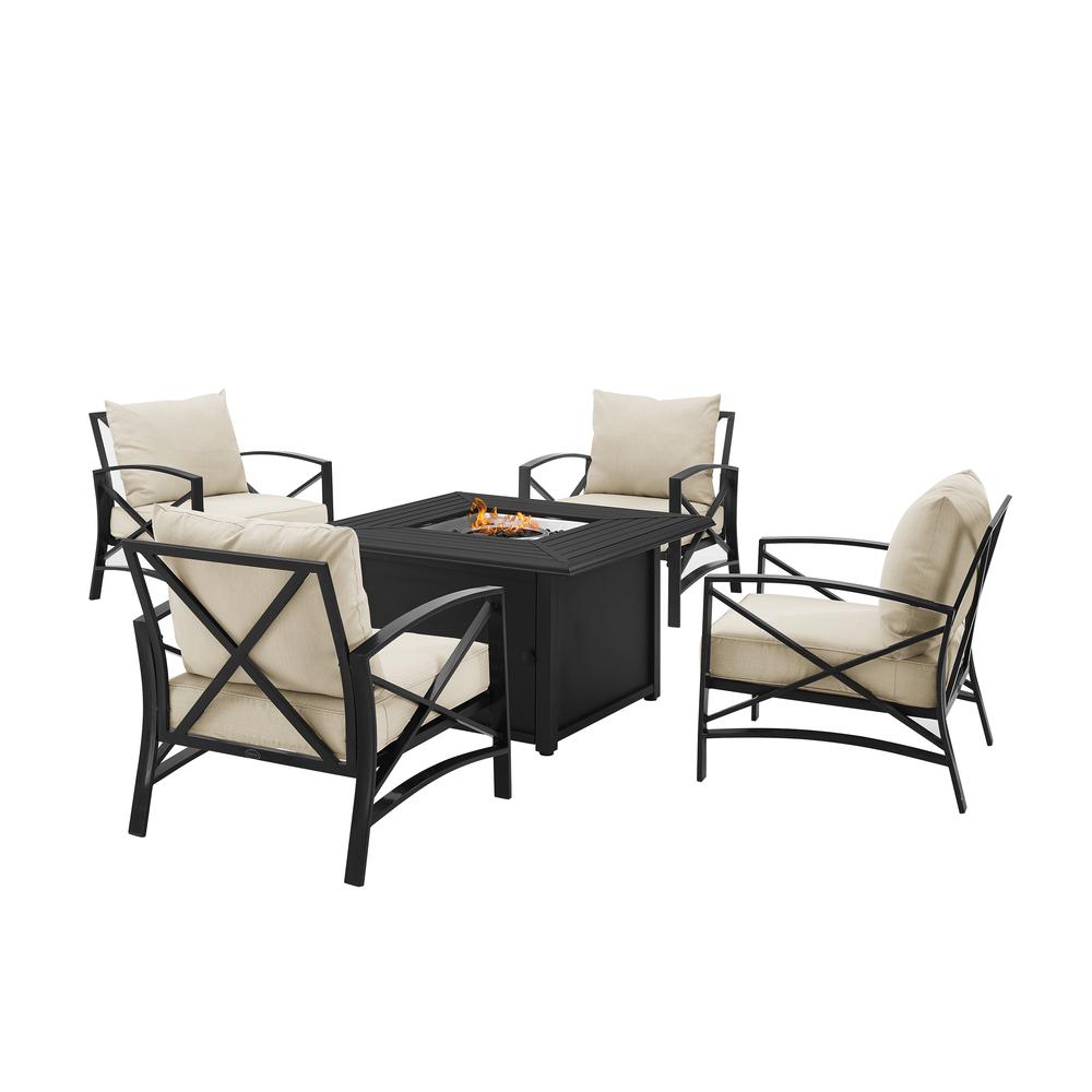 Kaplan 5Pc Outdoor Metal Conversation Set W/Fire Table Oatmeal/Oil Rubbed Bronze - Dante Fire Table & 4 Arm Chairs. Picture 5