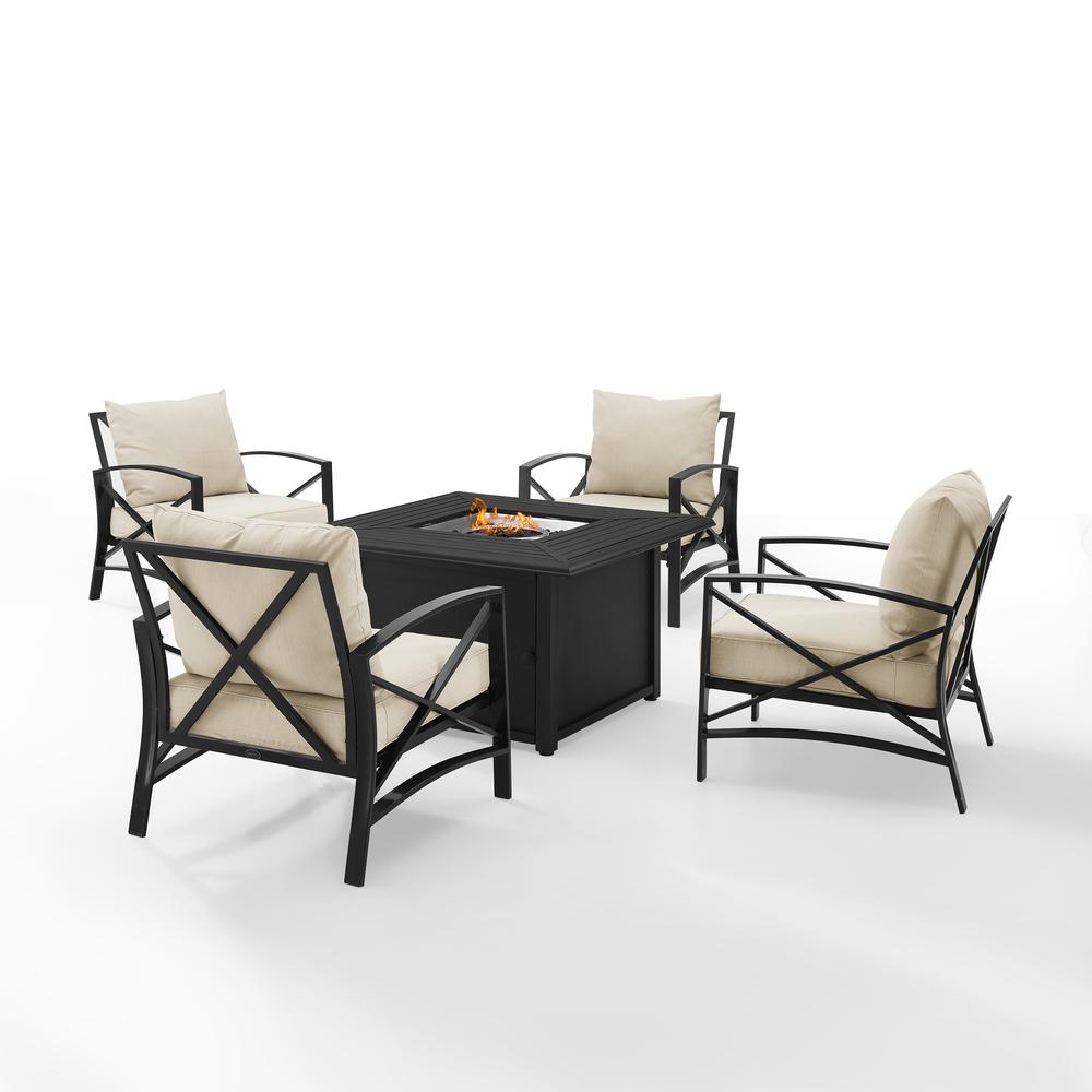 Kaplan 5Pc Outdoor Metal Conversation Set W/Fire Table Oatmeal/Oil Rubbed Bronze - Dante Fire Table & 4 Arm Chairs. Picture 8