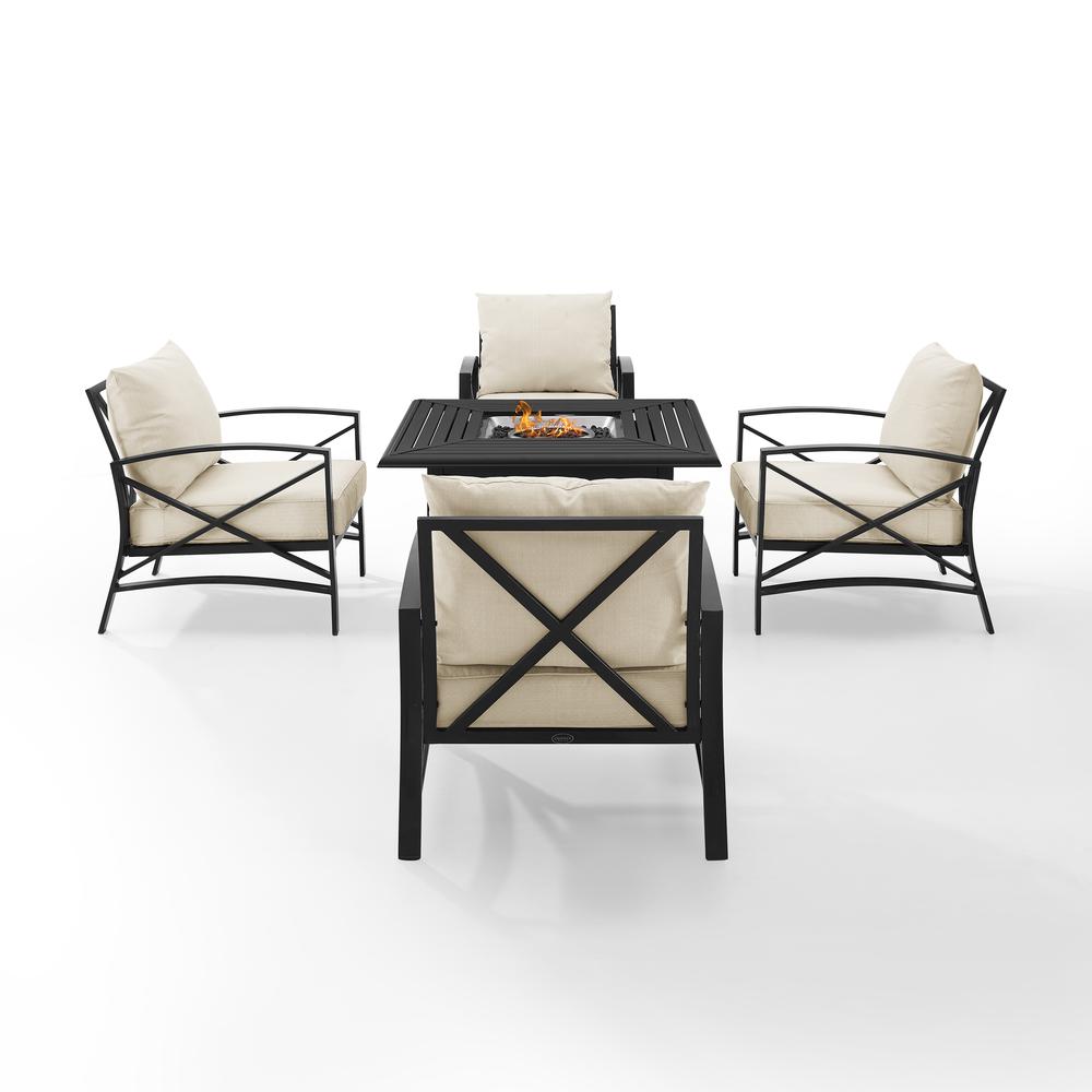 Kaplan 5Pc Outdoor Metal Conversation Set W/Fire Table Oatmeal/Oil Rubbed Bronze - Dante Fire Table & 4 Arm Chairs. Picture 9