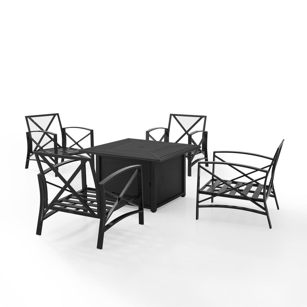 Kaplan 5Pc Outdoor Metal Conversation Set W/Fire Table Oatmeal/Oil Rubbed Bronze - Dante Fire Table & 4 Arm Chairs. Picture 10