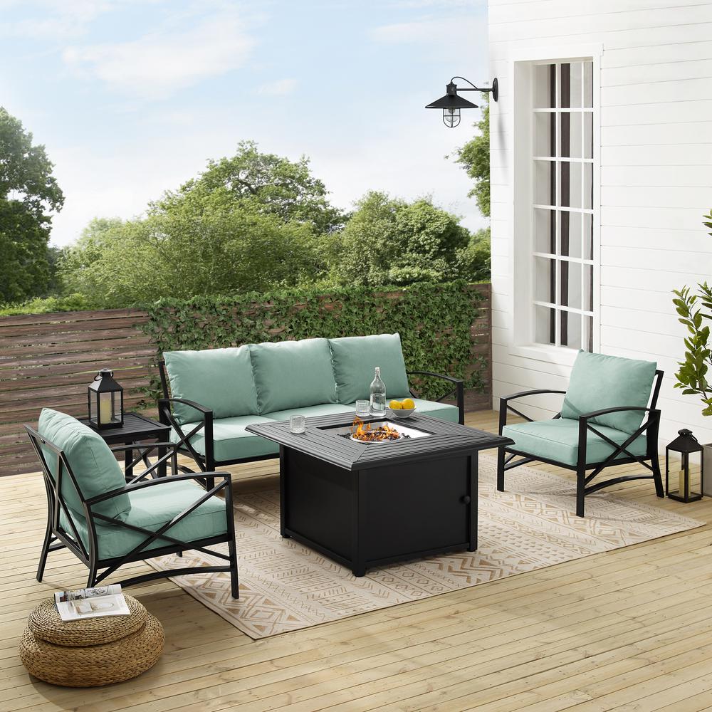 Kaplan 5Pc Outdoor Metal Sofa Set W/Fire Table Mist/Oil Rubbed Bronze - Sofa, Dante Fire Table, Side Table, & 2 Arm Chairs. Picture 2