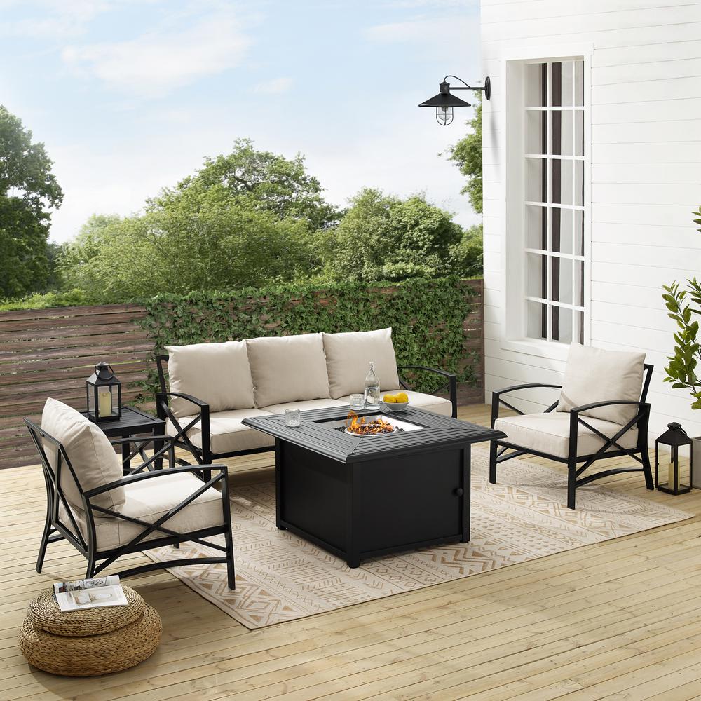 Kaplan 5Pc Outdoor Metal Sofa Set W/Fire Table Oatmeal/Oil Rubbed Bronze - Sofa, Dante Fire Table, Side Table, & 2 Arm Chairs. Picture 2