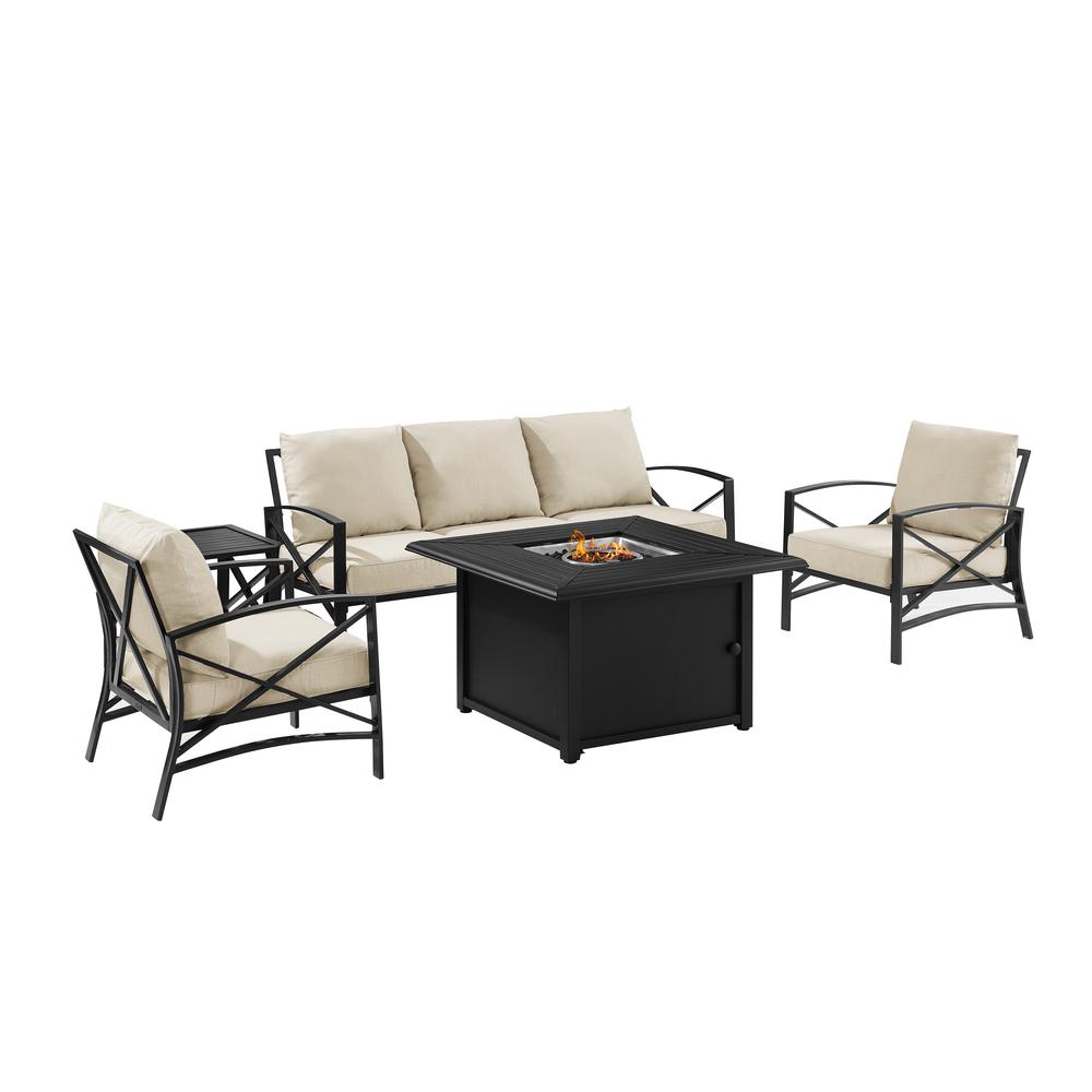 Kaplan 5Pc Outdoor Metal Sofa Set W/Fire Table Oatmeal/Oil Rubbed Bronze - Sofa, Dante Fire Table, Side Table, & 2 Arm Chairs. Picture 1