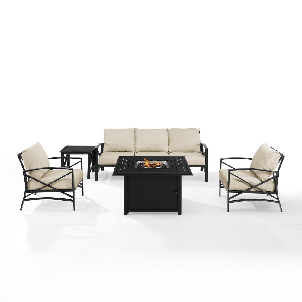 Kaplan 5Pc Outdoor Metal Sofa Set W/Fire Table Oatmeal/Oil Rubbed Bronze - Sofa, Dante Fire Table, Side Table, & 2 Arm Chairs. Picture 11