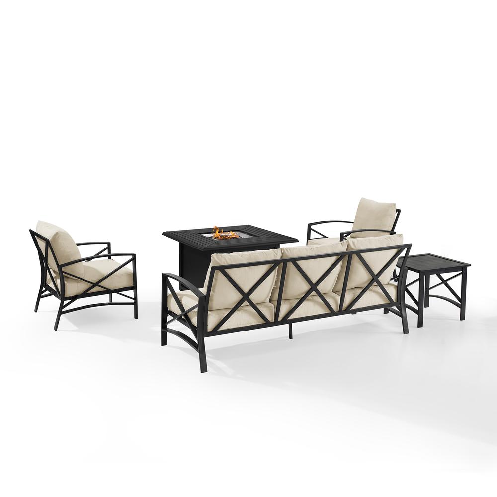 Kaplan 5Pc Outdoor Metal Sofa Set W/Fire Table Oatmeal/Oil Rubbed Bronze - Sofa, Dante Fire Table, Side Table, & 2 Arm Chairs. Picture 12