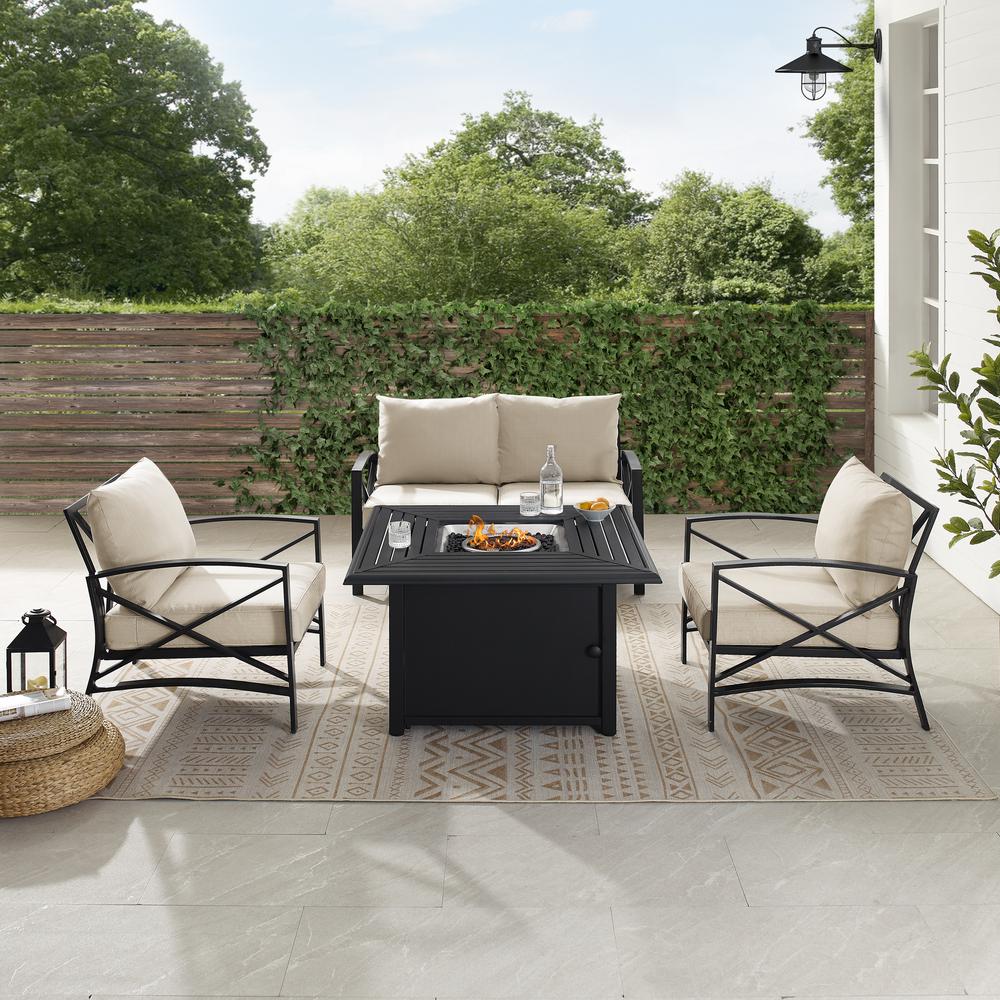 Kaplan 4Pc Outdoor Metal Conversation Set W/Fire Table Oatmeal/Oil Rubbed Bronze - Loveseat, Dante Fire Table, & 2 Arm Chairs. Picture 2