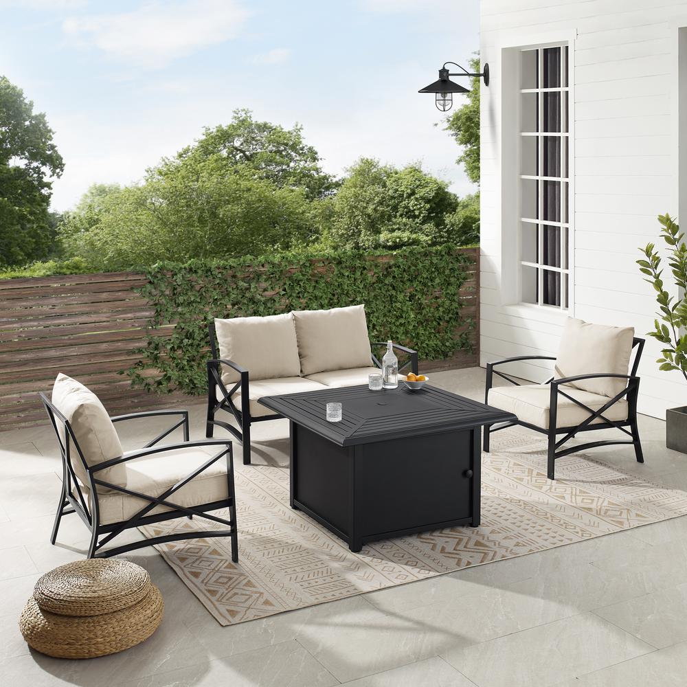 Kaplan 4Pc Outdoor Metal Conversation Set W/Fire Table Oatmeal/Oil Rubbed Bronze - Loveseat, Dante Fire Table, & 2 Arm Chairs. Picture 3
