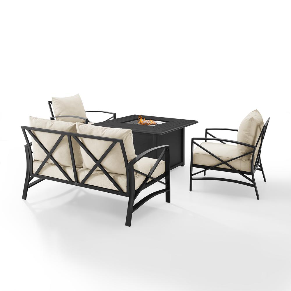 Kaplan 4Pc Outdoor Metal Conversation Set W/Fire Table Oatmeal/Oil Rubbed Bronze - Loveseat, Dante Fire Table, & 2 Arm Chairs. Picture 8