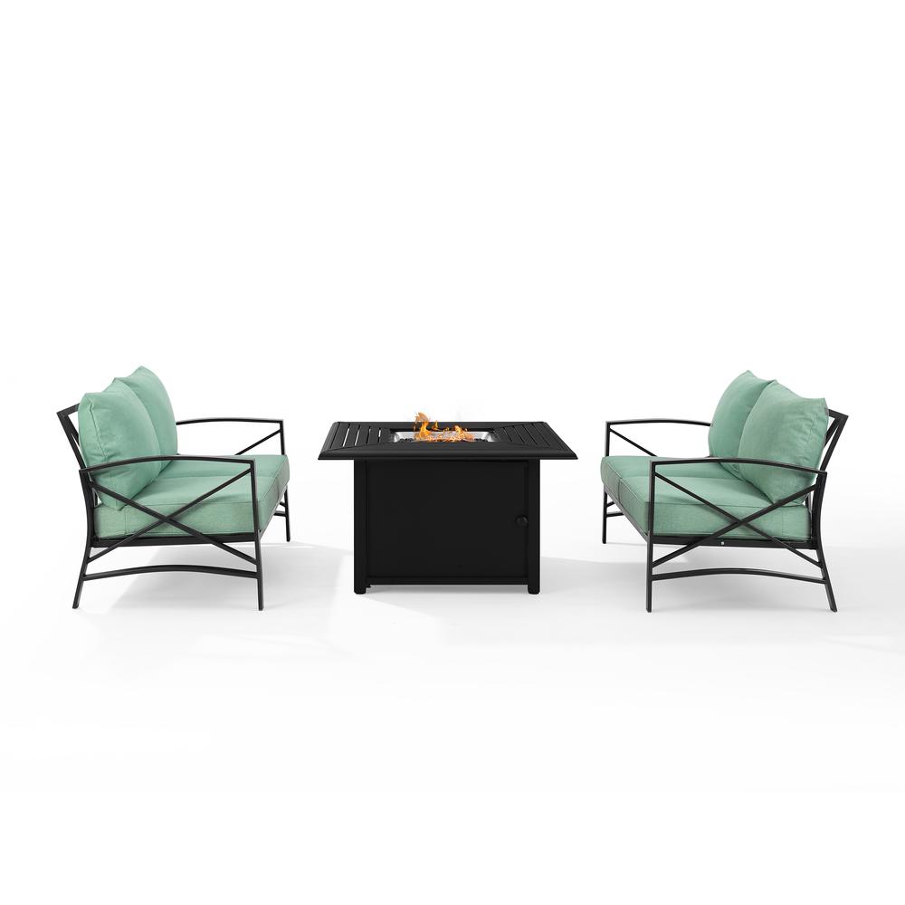 Kaplan 3Pc Outdoor Metal Conversation Set W/Fire Table Mist/Oil Rubbed Bronze - Dante Fire Table & 2 Loveseats. Picture 9