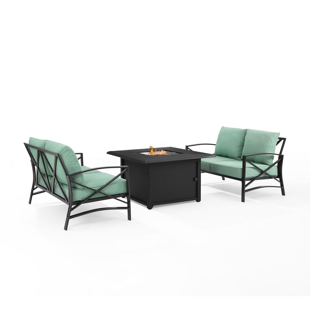 Kaplan 3Pc Outdoor Metal Conversation Set W/Fire Table Mist/Oil Rubbed Bronze - Dante Fire Table & 2 Loveseats. Picture 10