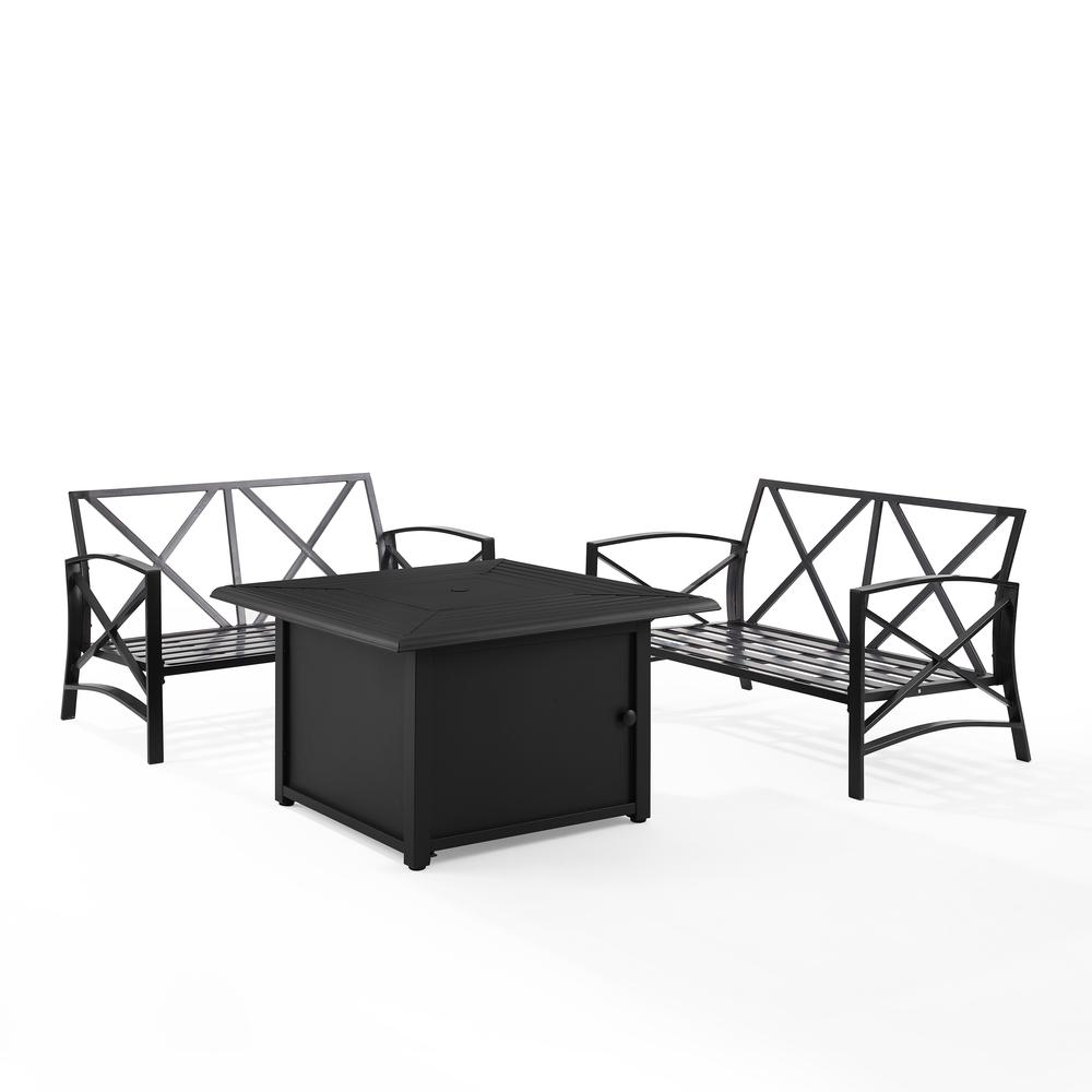 Kaplan 3Pc Outdoor Metal Conversation Set W/Fire Table Mist/Oil Rubbed Bronze - Dante Fire Table & 2 Loveseats. Picture 11