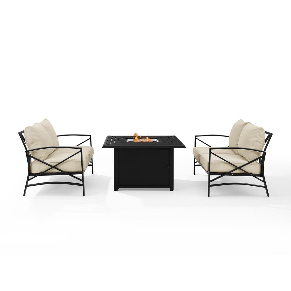 Kaplan 3Pc Outdoor Metal Conversation Set W/Fire Table Oatmeal/Oil Rubbed Bronze - Dante Fire Table & 2 Loveseats. Picture 9