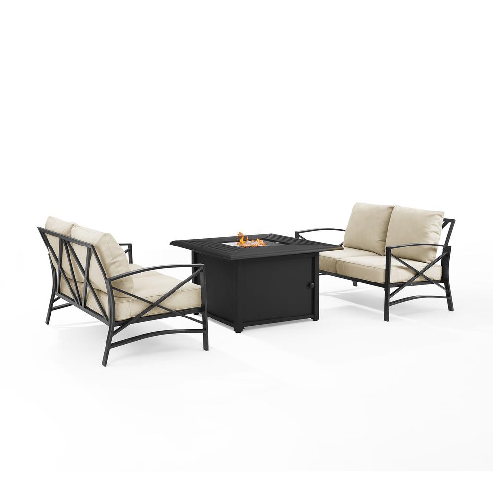 Kaplan 3Pc Outdoor Metal Conversation Set W/Fire Table Oatmeal/Oil Rubbed Bronze - Dante Fire Table & 2 Loveseats. Picture 10