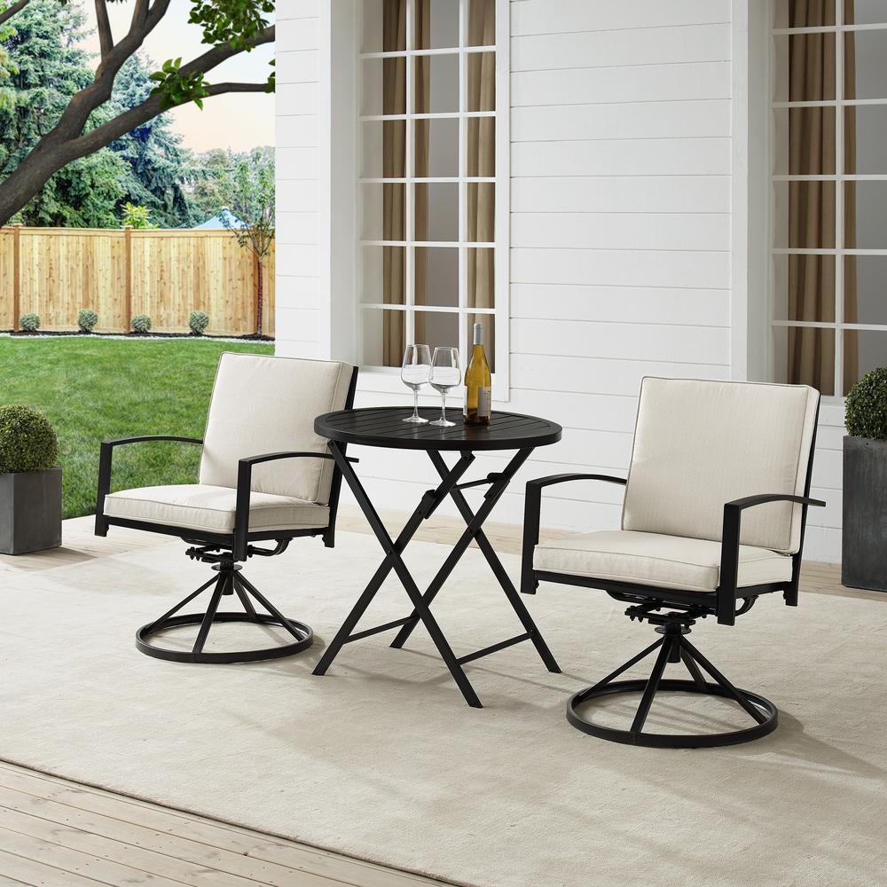 Kaplan 3Pc Outdoor Metal Bistro Set Oatmeal/Oil Rubbed Bronze - Bistro Table & 2 Swivel Chairs. Picture 1