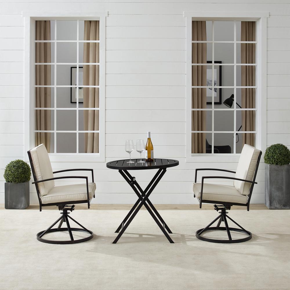 Kaplan 3Pc Outdoor Metal Bistro Set Oatmeal/Oil Rubbed Bronze - Bistro Table & 2 Swivel Chairs. Picture 2