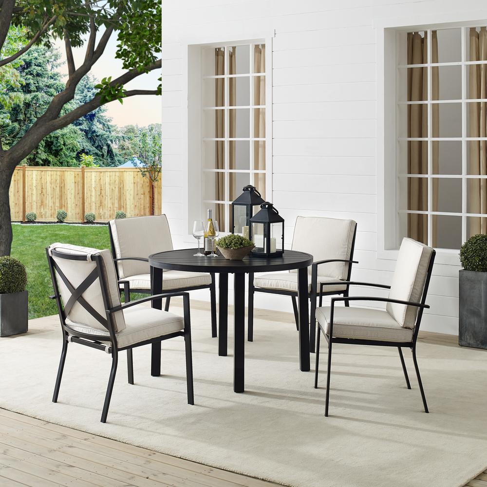 Kaplan 5Pc Outdoor Metal Round Dining Set Oatmeal/Oil Rubbed Bronze - Table & 4 Chairs. Picture 1