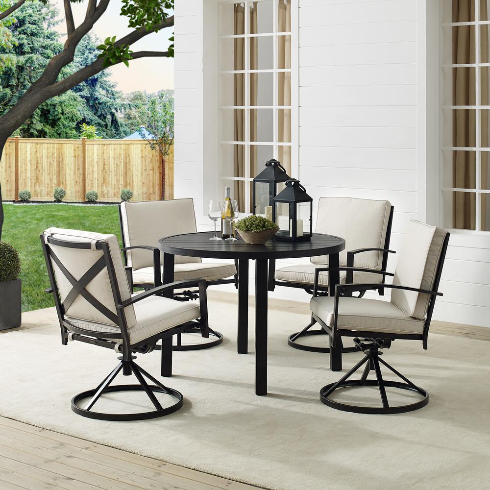 Kaplan 5Pc Outdoor Metal Round Dining Set Oatmeal/Oil Rubbed Bronze - Table & 4 Swivel Chairs. Picture 1