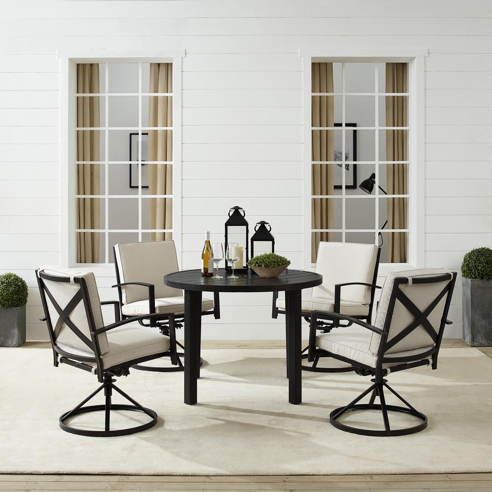 Kaplan 5Pc Outdoor Metal Round Dining Set Oatmeal/Oil Rubbed Bronze - Table & 4 Swivel Chairs. Picture 2