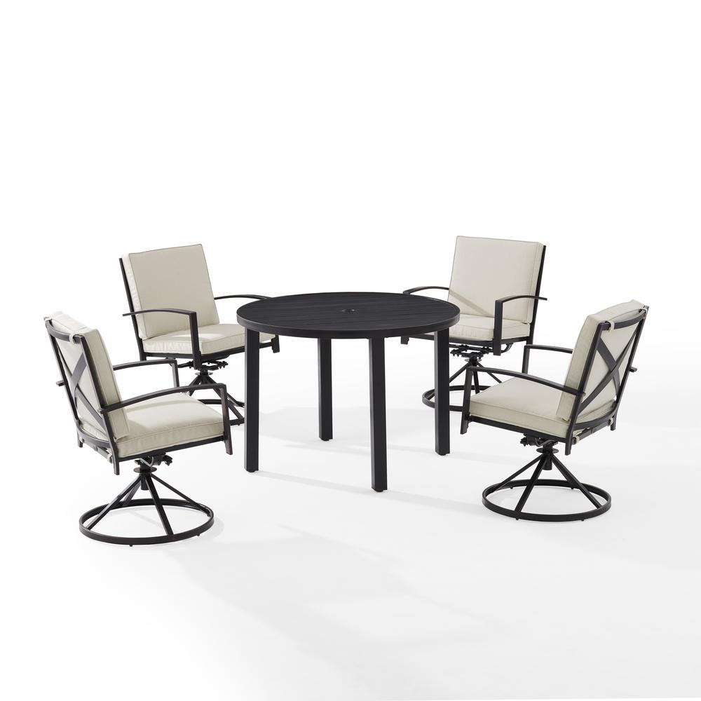 Kaplan 5Pc Outdoor Metal Round Dining Set Oatmeal/Oil Rubbed Bronze - Table & 4 Swivel Chairs. Picture 5