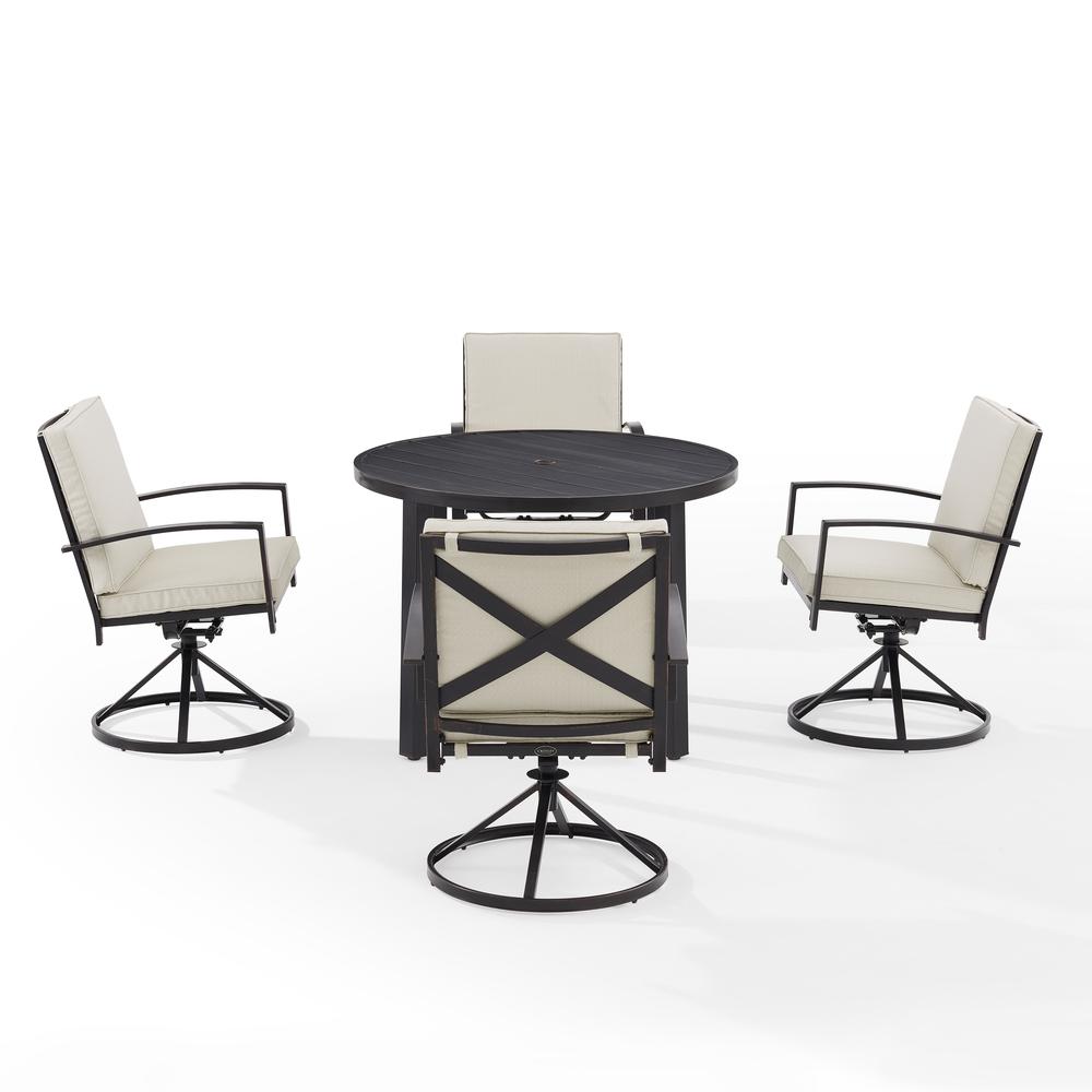 Kaplan 5Pc Outdoor Metal Round Dining Set Oatmeal/Oil Rubbed Bronze - Table & 4 Swivel Chairs. Picture 6