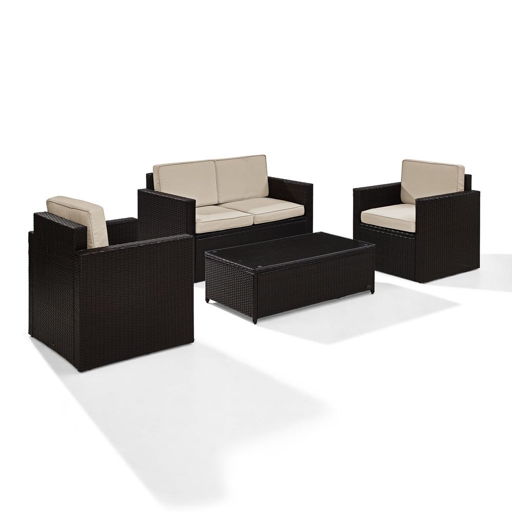 Palm Harbor 4Pc Outdoor Wicker Conversation Set Sand/Brown - Loveseat, Coffee Table, & 2 Chairs. Picture 1