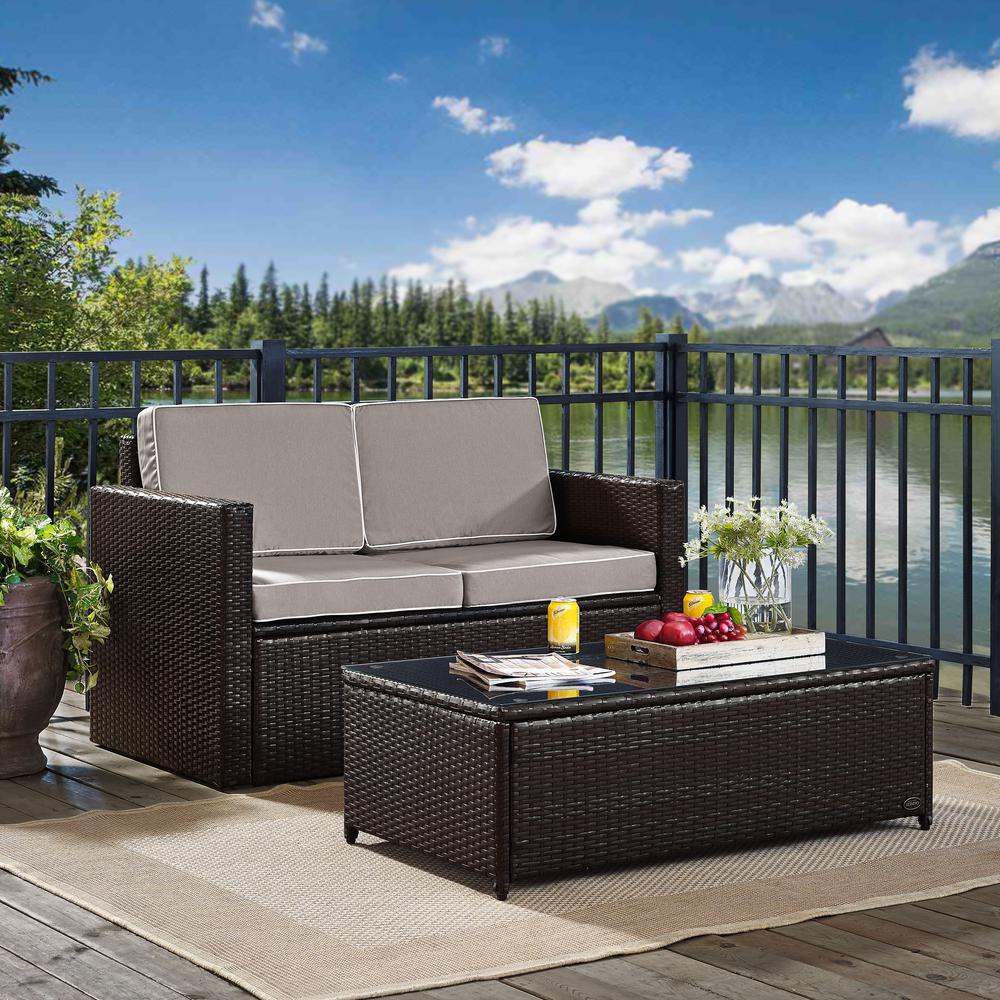 Palm Harbor 2Pc Outdoor Wicker Conversation Set Gray/Brown - Loveseat & Coffee Table. Picture 2