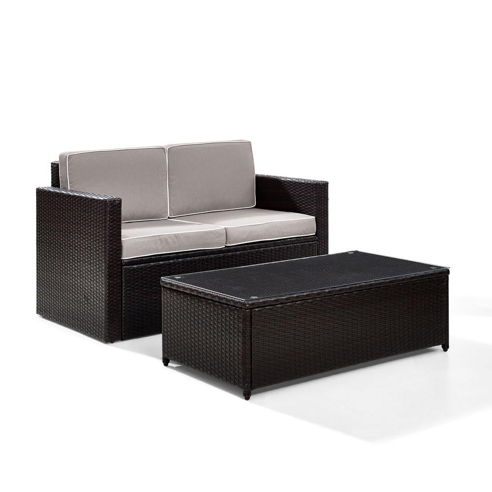Palm Harbor 2Pc Outdoor Wicker Conversation Set Gray/Brown - Loveseat & Coffee Table. Picture 1