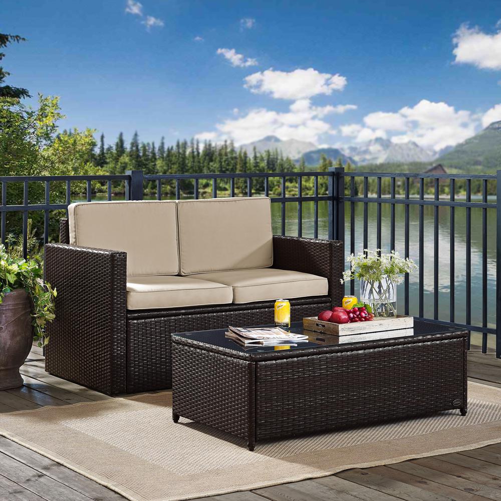 Palm Harbor 2Pc Outdoor Wicker Conversation Set Sand/Brown - Loveseat & Coffee Table. Picture 2