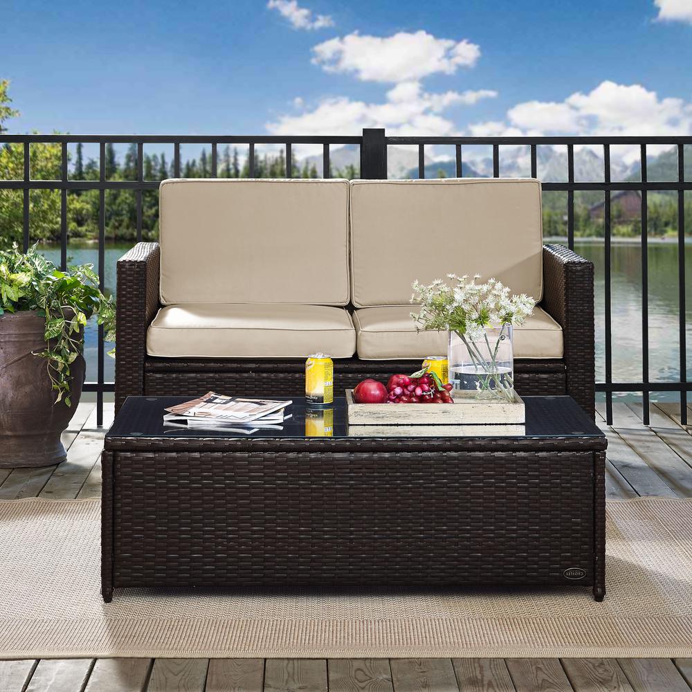 Palm Harbor 2Pc Outdoor Wicker Conversation Set Sand/Brown - Loveseat & Coffee Table. Picture 3