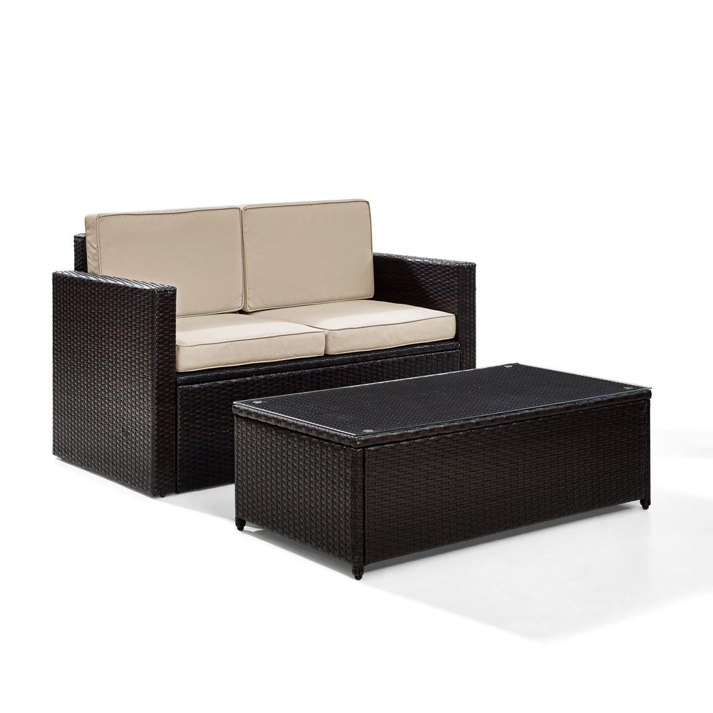 Palm Harbor 2Pc Outdoor Wicker Conversation Set Sand/Brown - Loveseat & Coffee Table. Picture 1