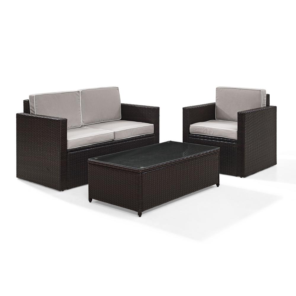 Palm Harbor 3Pc Outdoor Wicker Conversation Set Gray/Brown - Loveseat, Chair, Glass Top Table. The main picture.